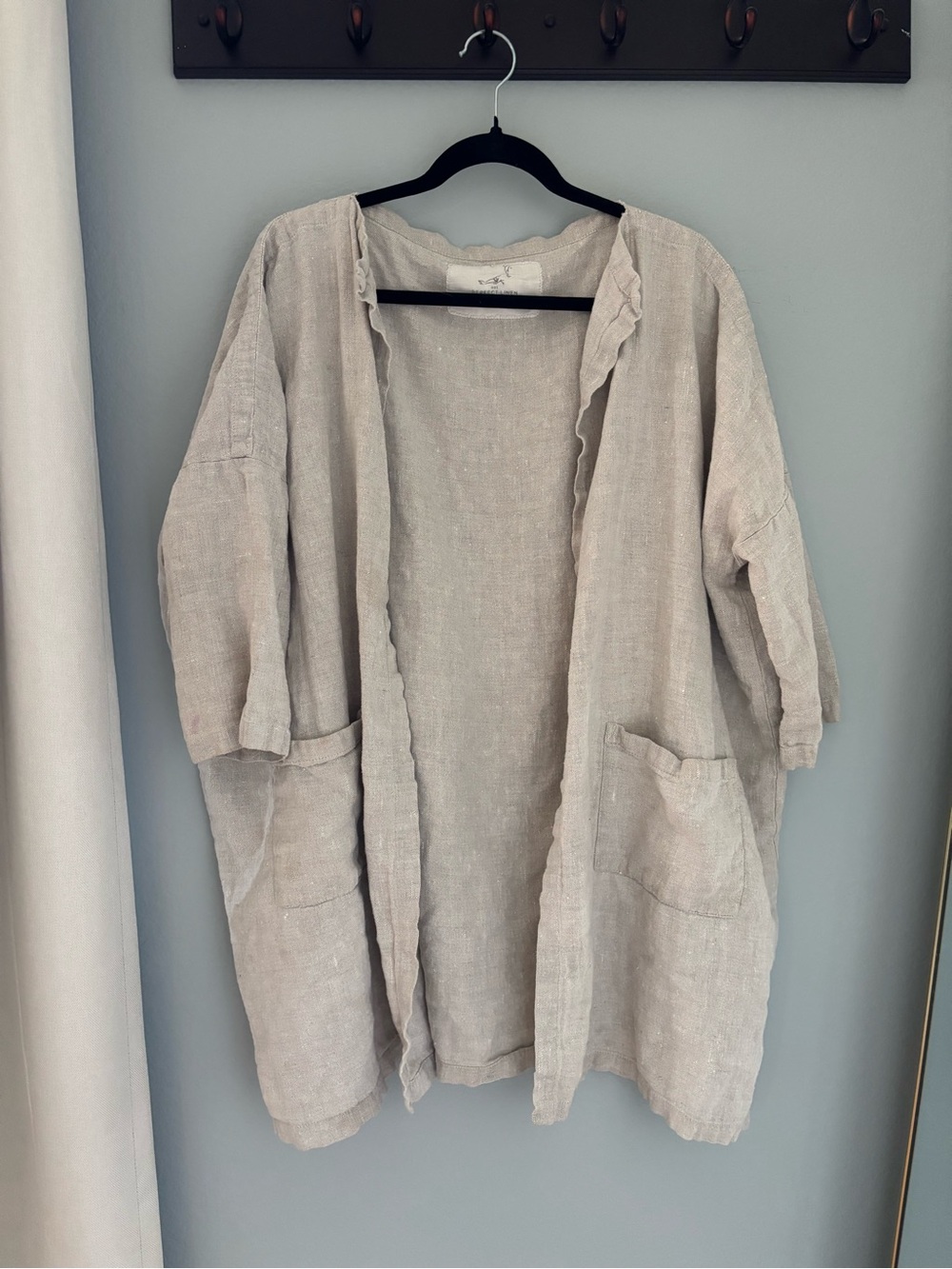 notPERFECTLINEN Light Cream Open-Front Linen Trench Coat